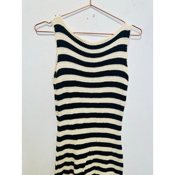 JASON WU Black White Striped Knit Boat Neck Vacay Maxi Dress Size Medium - Picture 4 of 12